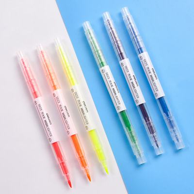 得力S627彩色双头荧光笔套装 6支装