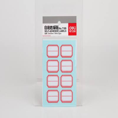 得力No.7189自粘性标贴 红框 23*33mm 8枚/张 12张/本