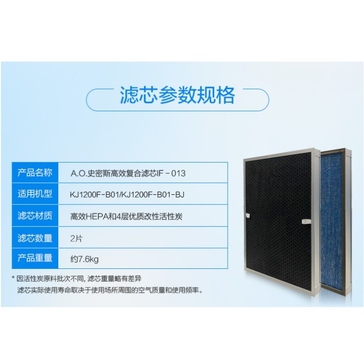 A.O.史密斯IF-013空气净化器高效复合滤芯 适用KJ1200F-B01